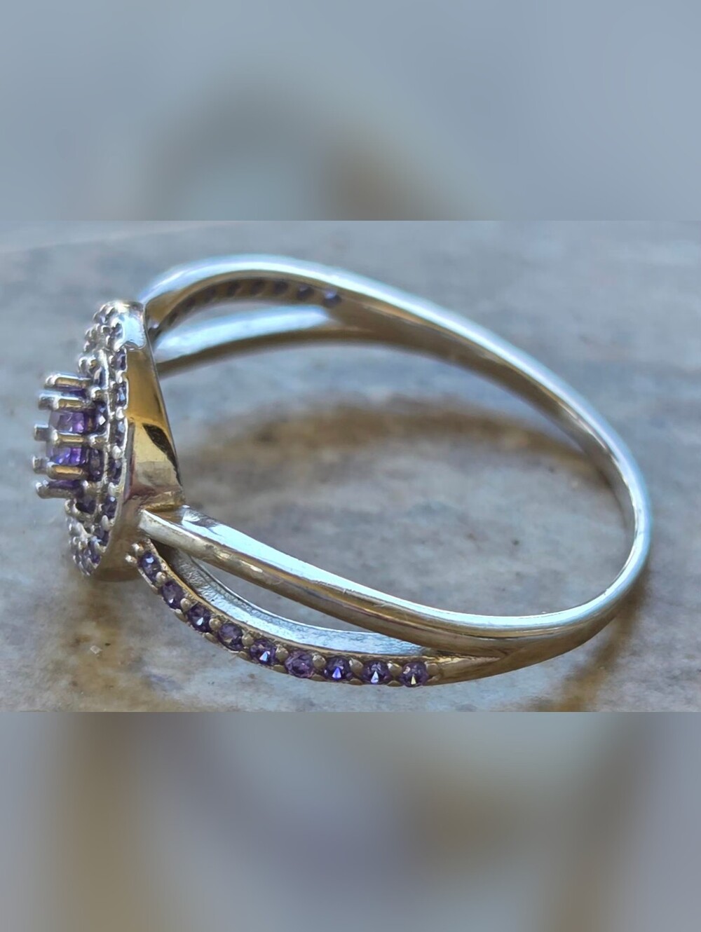 Storyjewellery S925 Sterling Silver AAA Grade Purple CZ Halo Ring Size 7 - Lupus - Picture 4 of 7